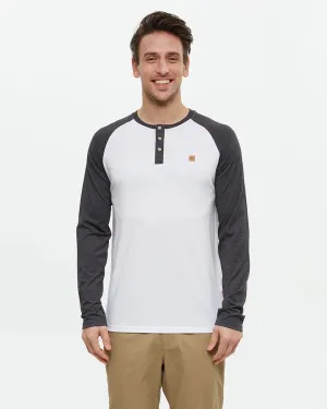 Ten Tree Mens White/Meteorite Black Heather Baker Henley LS Shirt
