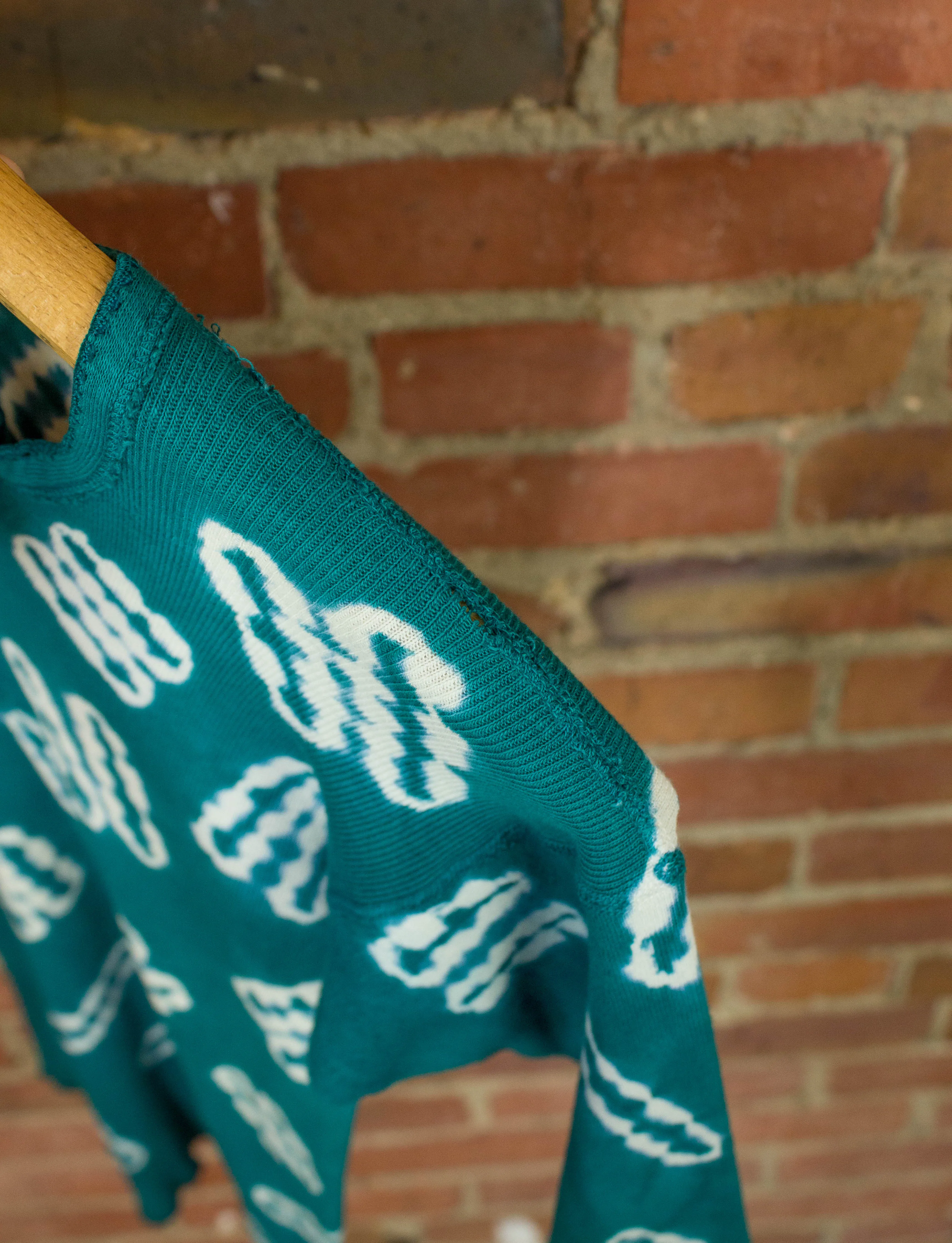 Vintage Mihitabel Tie Dye Henley 60s Teal Green and White XS