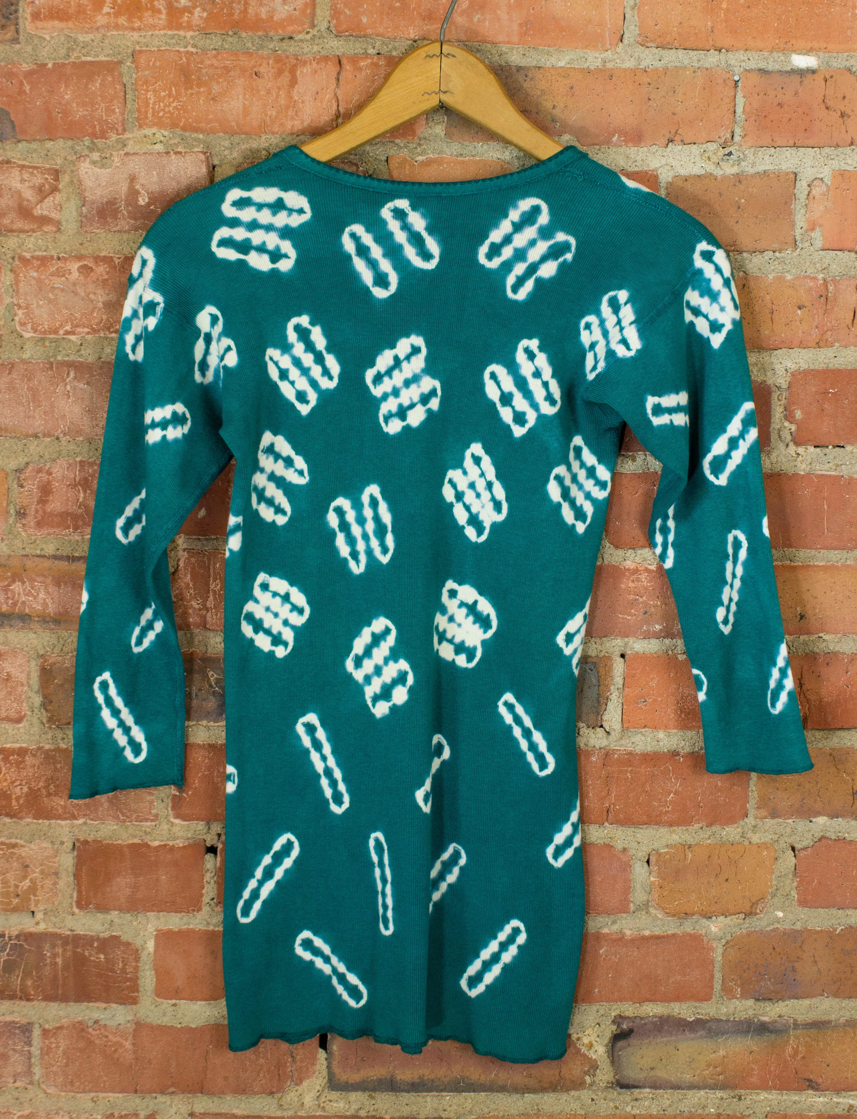 Vintage Mihitabel Tie Dye Henley 60s Teal Green and White XS